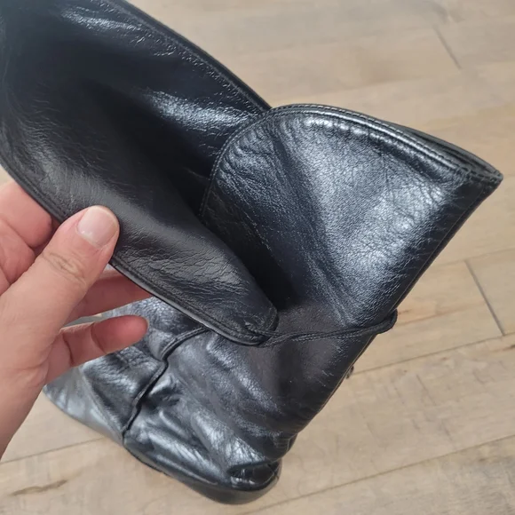 Vintage 80's black genuine leather mid calf boots Size 7 - Picture 9 of 16